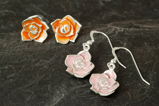 Enamelled Rose Earrings - June