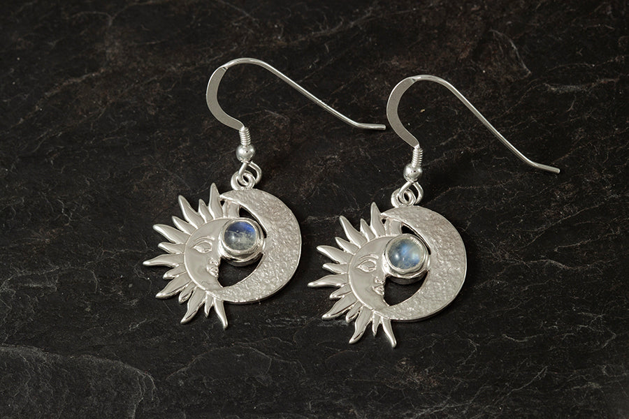 Moonstone Sun and Moon Earrings - June Birthstone