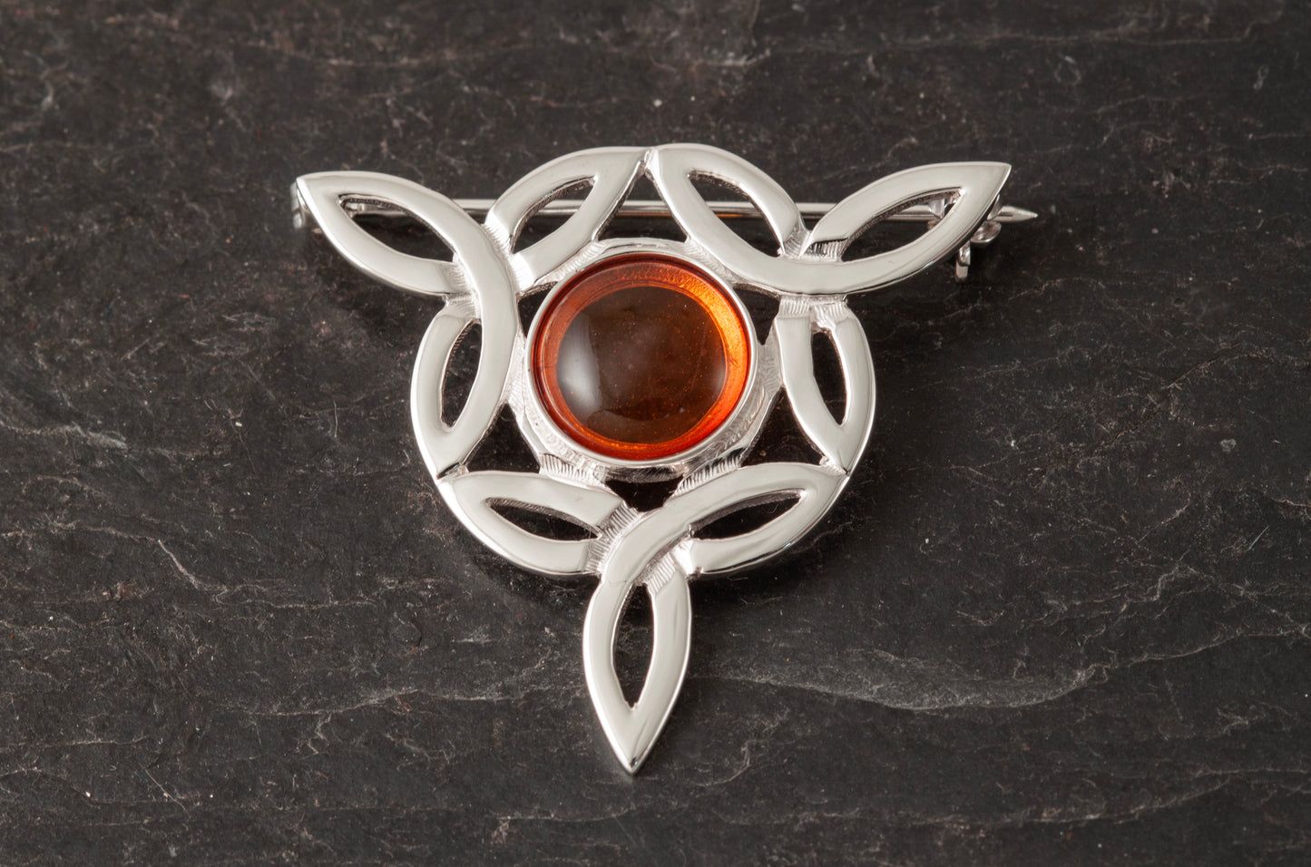 Celtic Amber Flower Brooch