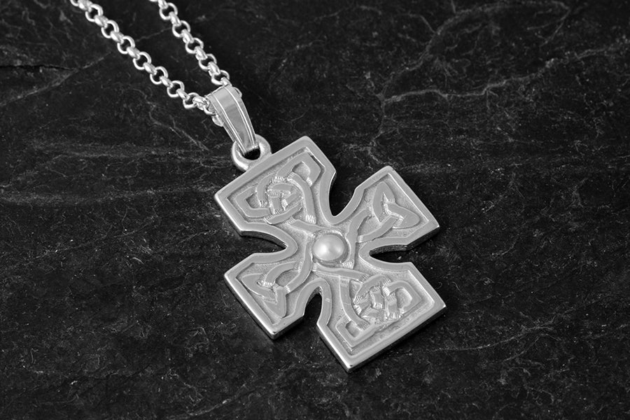 Celtic Pearl Cross Pendant