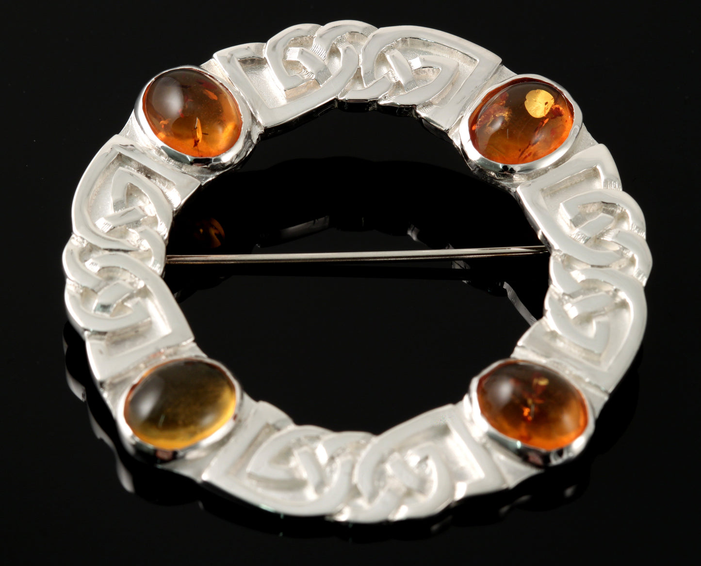 Celtic Amber Circular Brooch