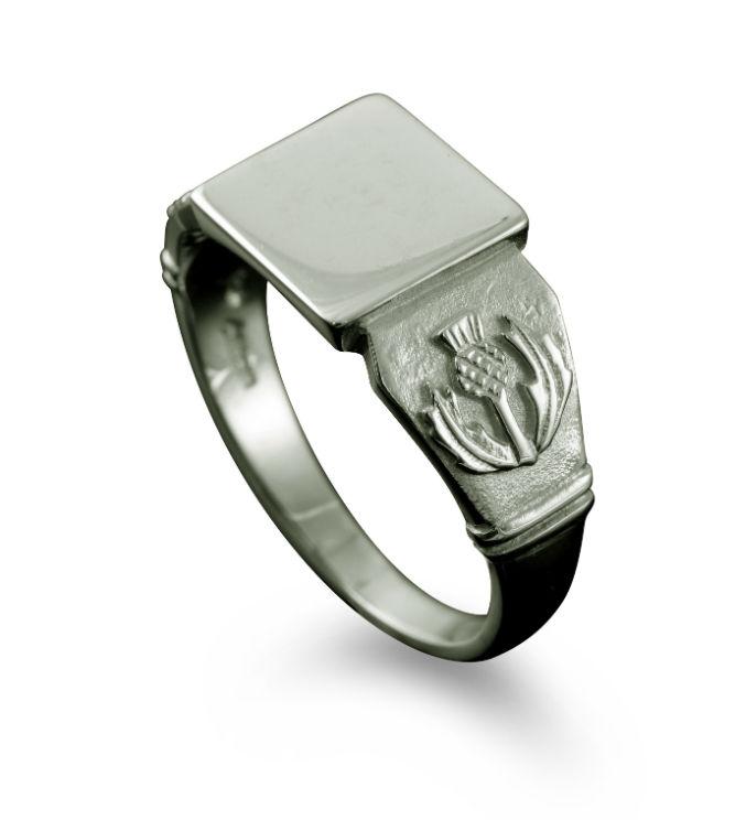 Thistle Signet Ring Small in Platinum