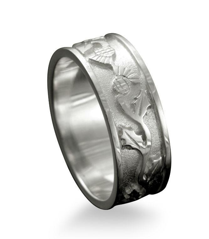Scottish Thistle Band Ring in Silver
