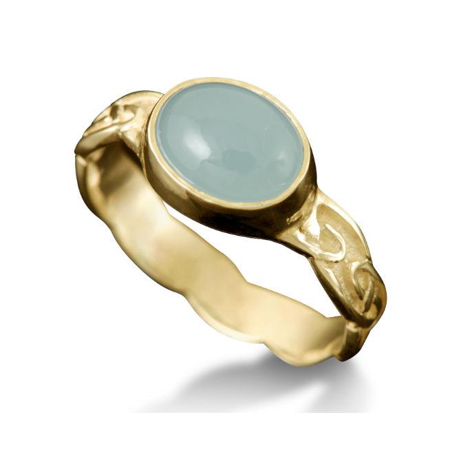 Muckle Roe Celtic Aquamarine Ring in 18ct Yellow Gold
