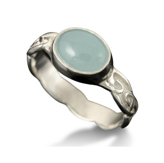 Muckle Roe Celtic Aquamarine Ring in 18ct White Gold