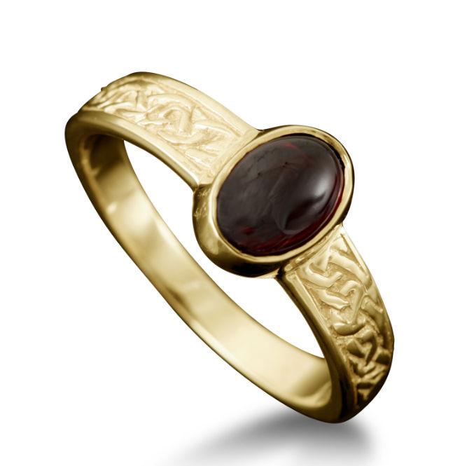 Uyea Celtic Garnet Ring in 18ct Yellow Gold