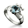 Claddagh Heart and Crown Ring with BlueTopaz in Silver