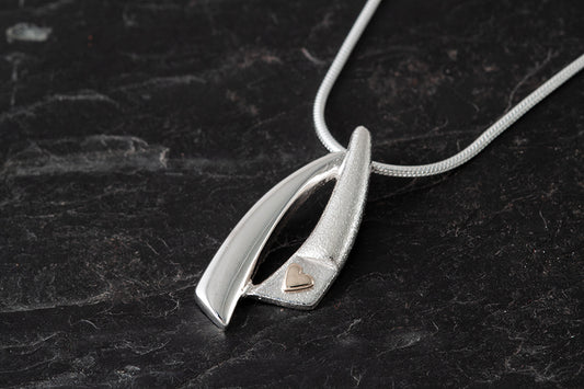 Voar Two Tone Curved Pendant with Gold Motif