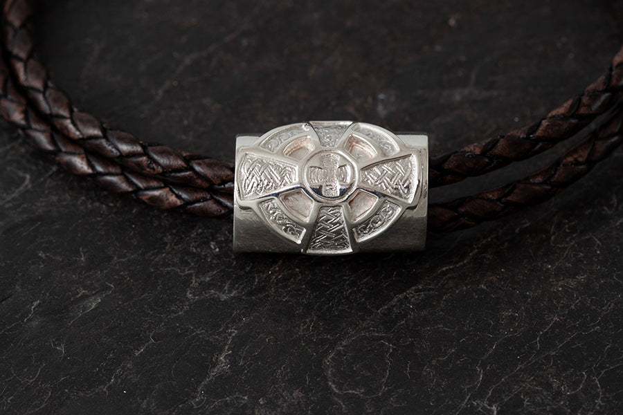 Leather Bracelet or Necklet with Celtic Cross Barrel