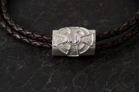 Leather Bracelet or Necklet with Celtic Cross Barrel