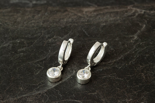Silver Birthstone Huggie Earrings