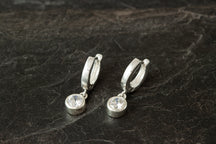 Load image into Gallery viewer, Silver Birthstone Huggie Earrings
