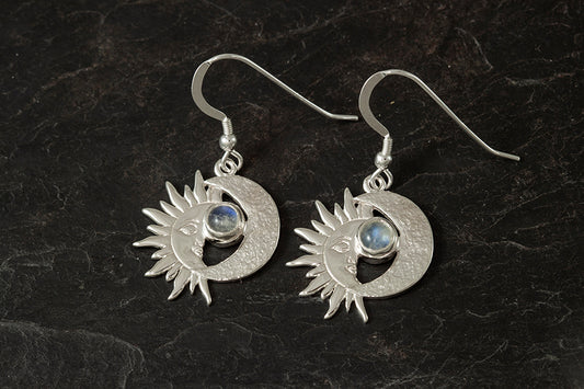 Moonstone Sun and Moon Earrings - June Birthstone