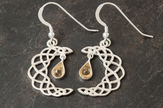 Celtic Moon Citrine Earrings - November Birthstone