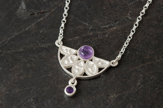 Half Mandala Amethyst Pendant - February Birthstone