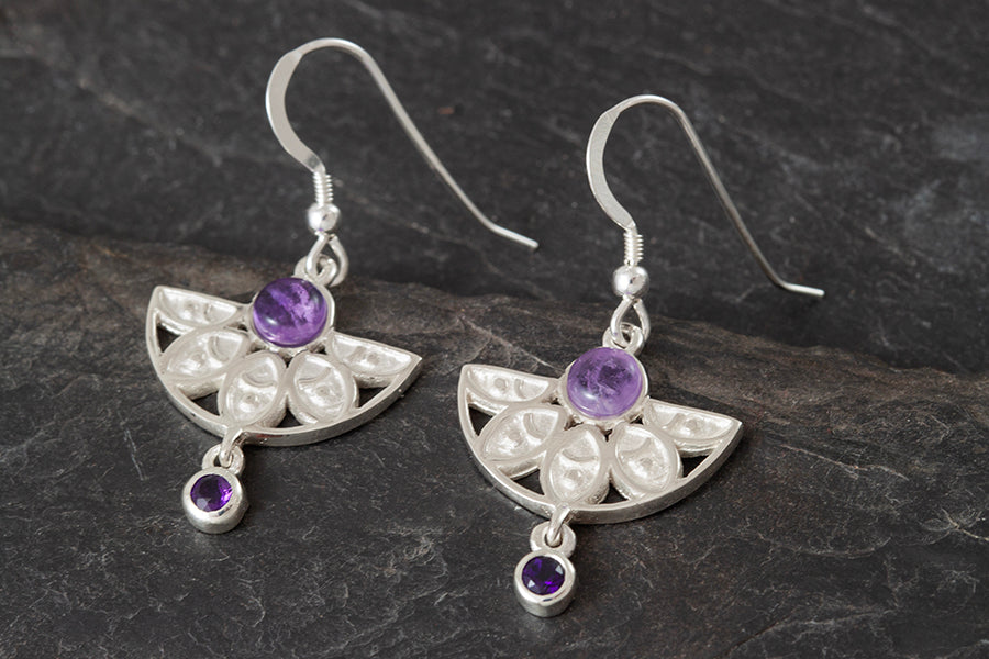 Half Mandala Amethyst Earrings - February Birthstone