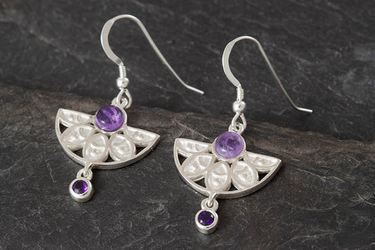 Half Mandala Amethyst Earrings - February Birthstone