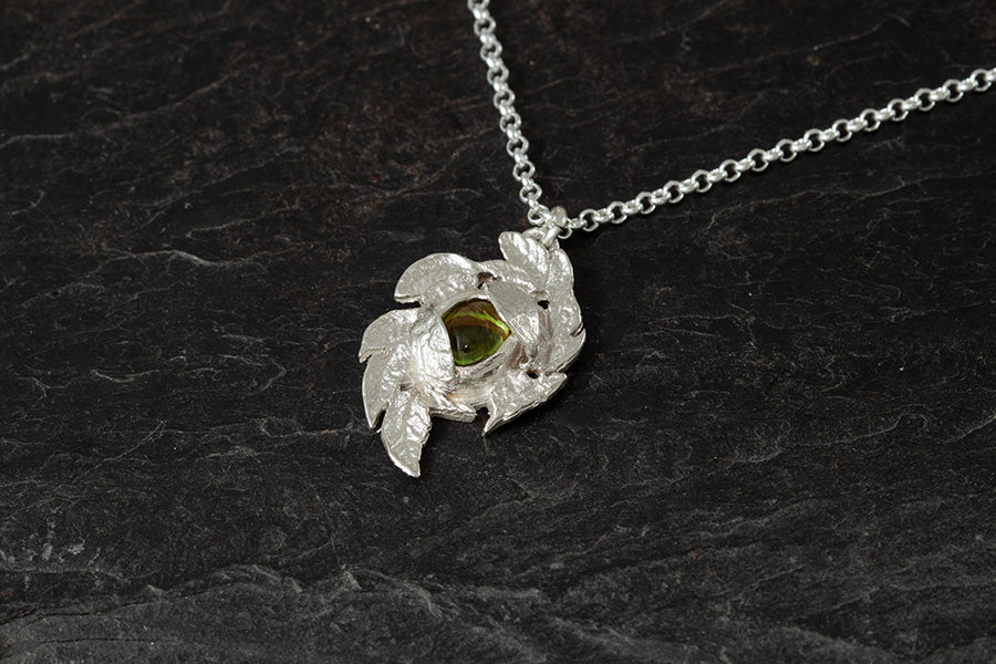 Leafy Peridot Pendant - August Birthstone