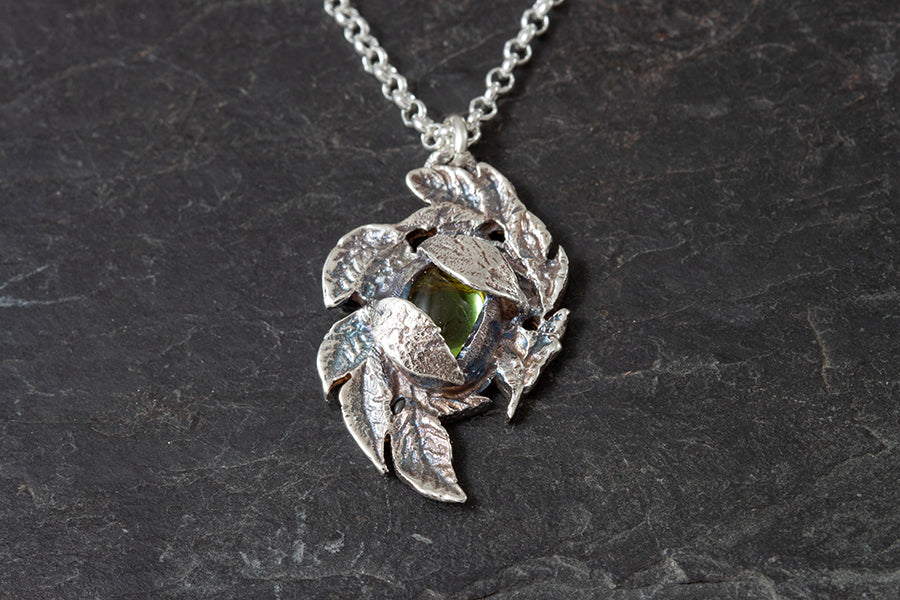 Leafy Peridot Pendant - August Birthstone