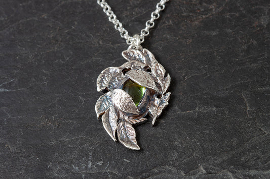 Leafy Peridot Pendant - August Birthstone
