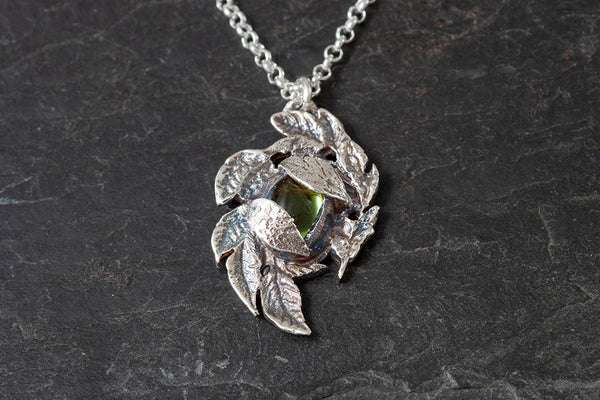 Leafy Peridot Pendant - August Birthstone