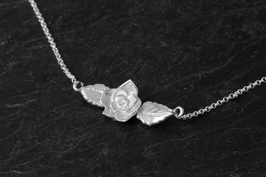Enamelled Rose Pendant With Leaves- June
