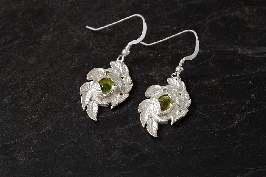 Leafy Peridot Earrings - August Birthstone