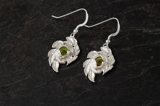 Leafy Peridot Earrings - August Birthstone