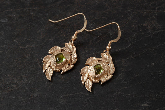 Leafy Peridot Earrings - August Birthstone