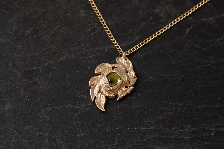 Leafy Peridot Pendant - August Birthstone