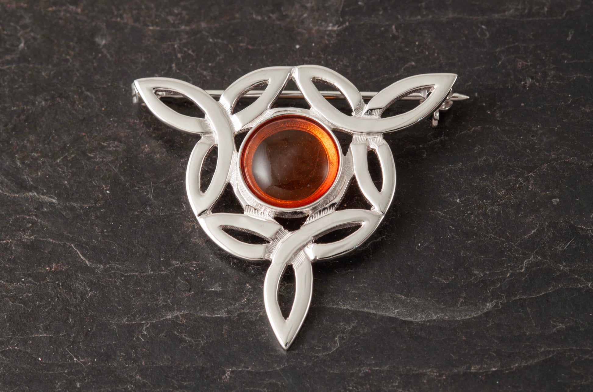 Celtic Amber Flower Brooch