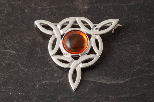 Celtic Amber Flower Brooch