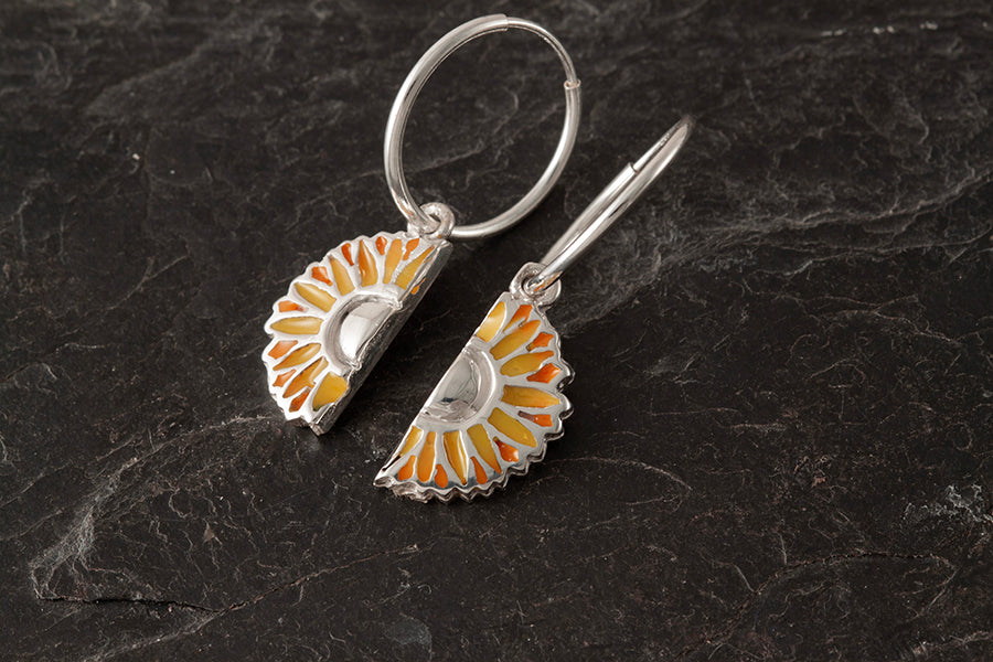 Sól - Sunflower Half Enamelled Earrings