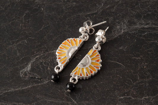 Sól - Sunflower Half Onyx Enamelled Earrings