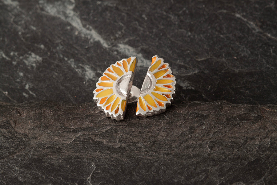 Sól - Sunflower Half Enamelled Earrings