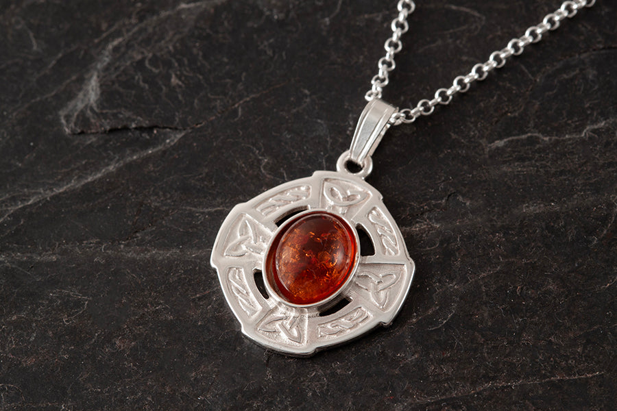 Celtic Cross Amber Pendant
