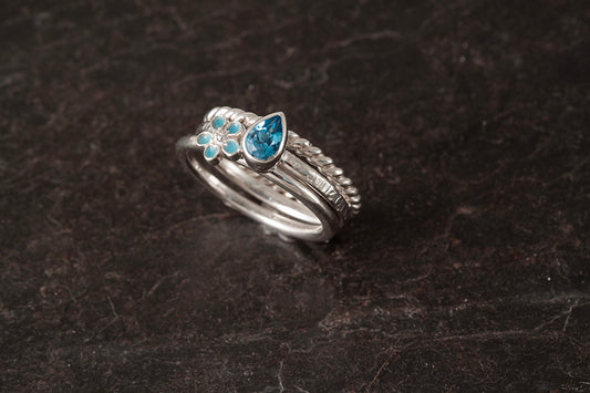 Forget me Not Set of 3 Stacking Rings