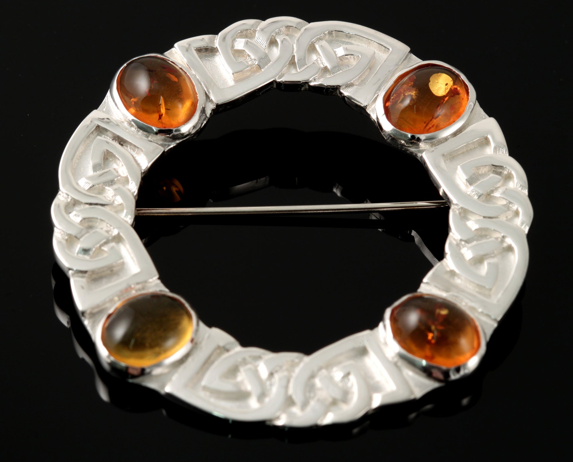 Celtic Amber Circular Brooch