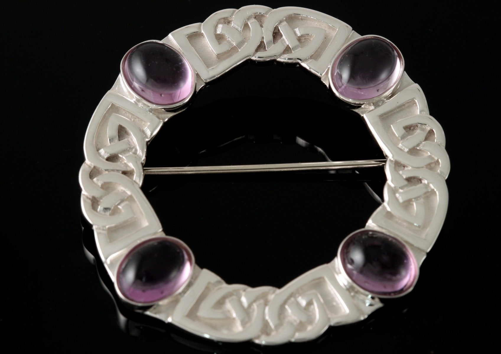 Celtic Amethyst Circular Brooch