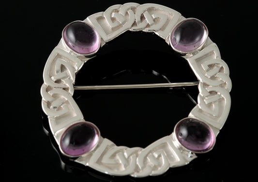 Celtic Amethyst Circular Brooch