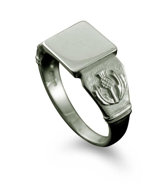 Thistle Signet Ring Small in Platinum