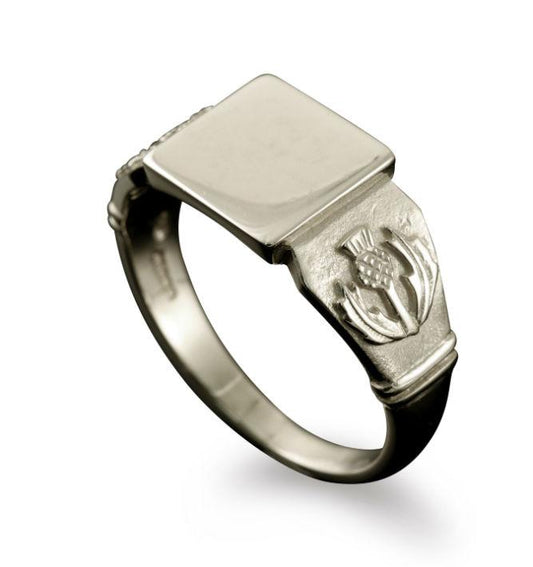 Thistle Signet Ring Large in 18ct White Gold