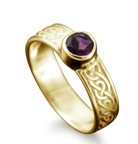 Hascosay Celtic Amethyst Ring in 18ct Yellow Gold