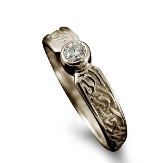 Celtic Diamond Ring with rub-over Diamond setting in 18ct White Gold