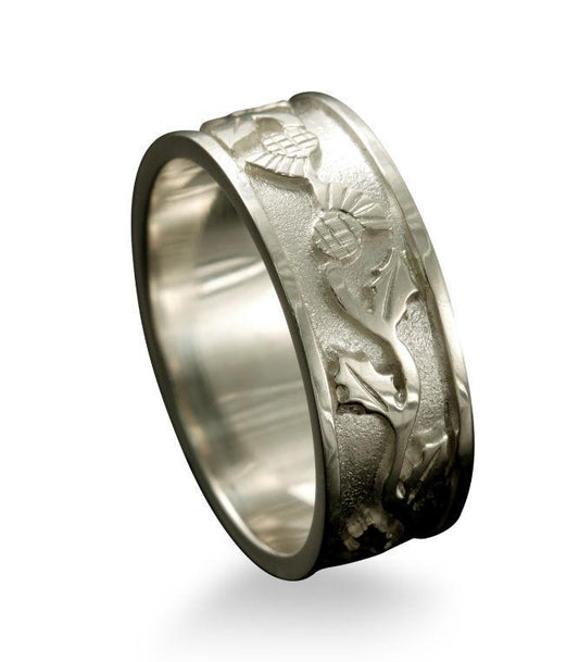 Scottish Thistle Band Ring in 9ct White Gold