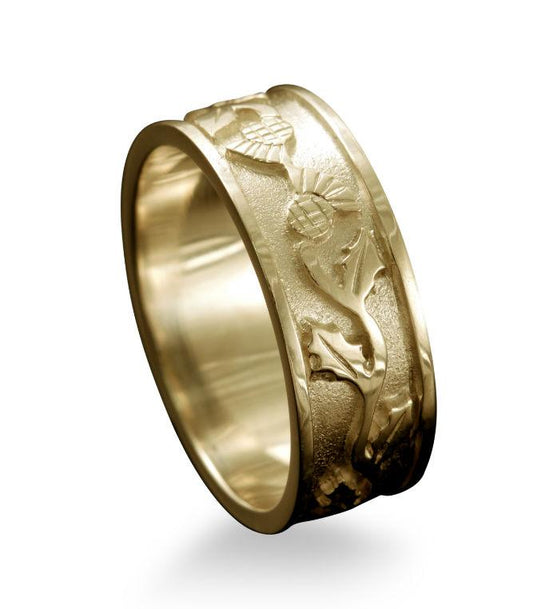 Scottish Thistle Band Ring in 9ct Yellow Gold