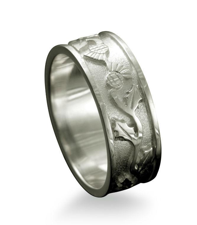 Scottish Thistle Band Ring in Platinum