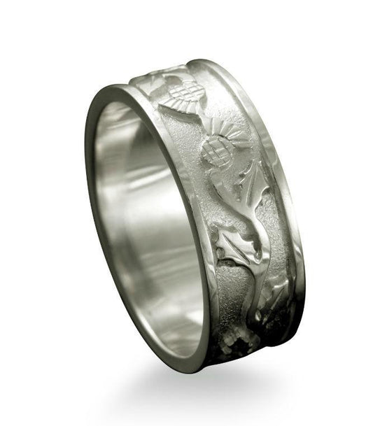 Scottish Thistle Band Ring in Platinum