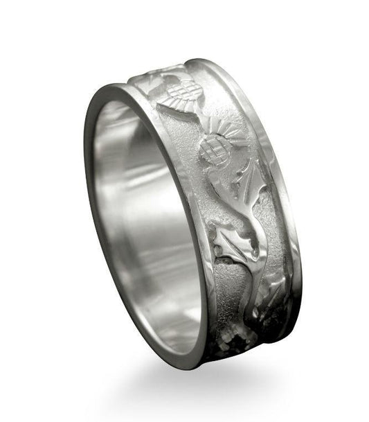 Scottish Thistle Band Ring in Silver