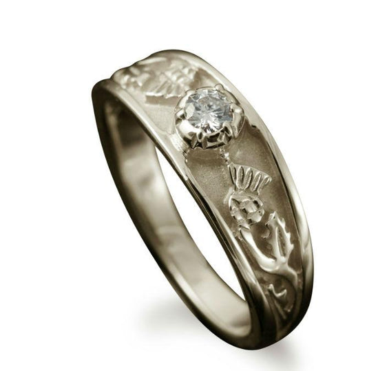 Scottish Thistle Diamond Ring in 9ct White Gold